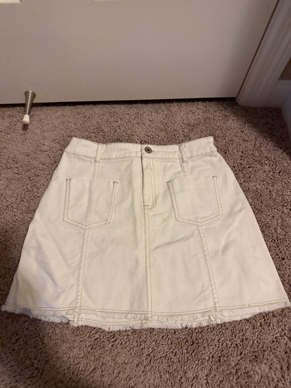 Mayoral Cream A-Line Denim Mini Skirt with Front Pockets